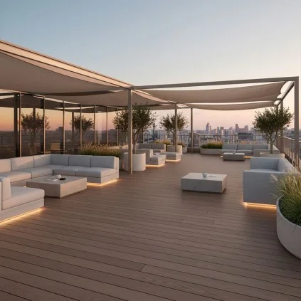 Deck sintético comercial Teak Ipé en una azotea