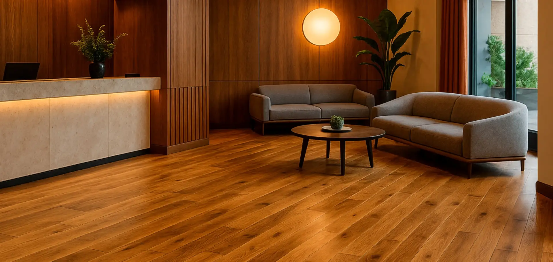 Sala con piso laminado y vinílico